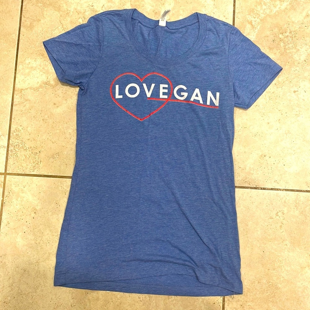 Love Vegan t-shirt blue, size XS